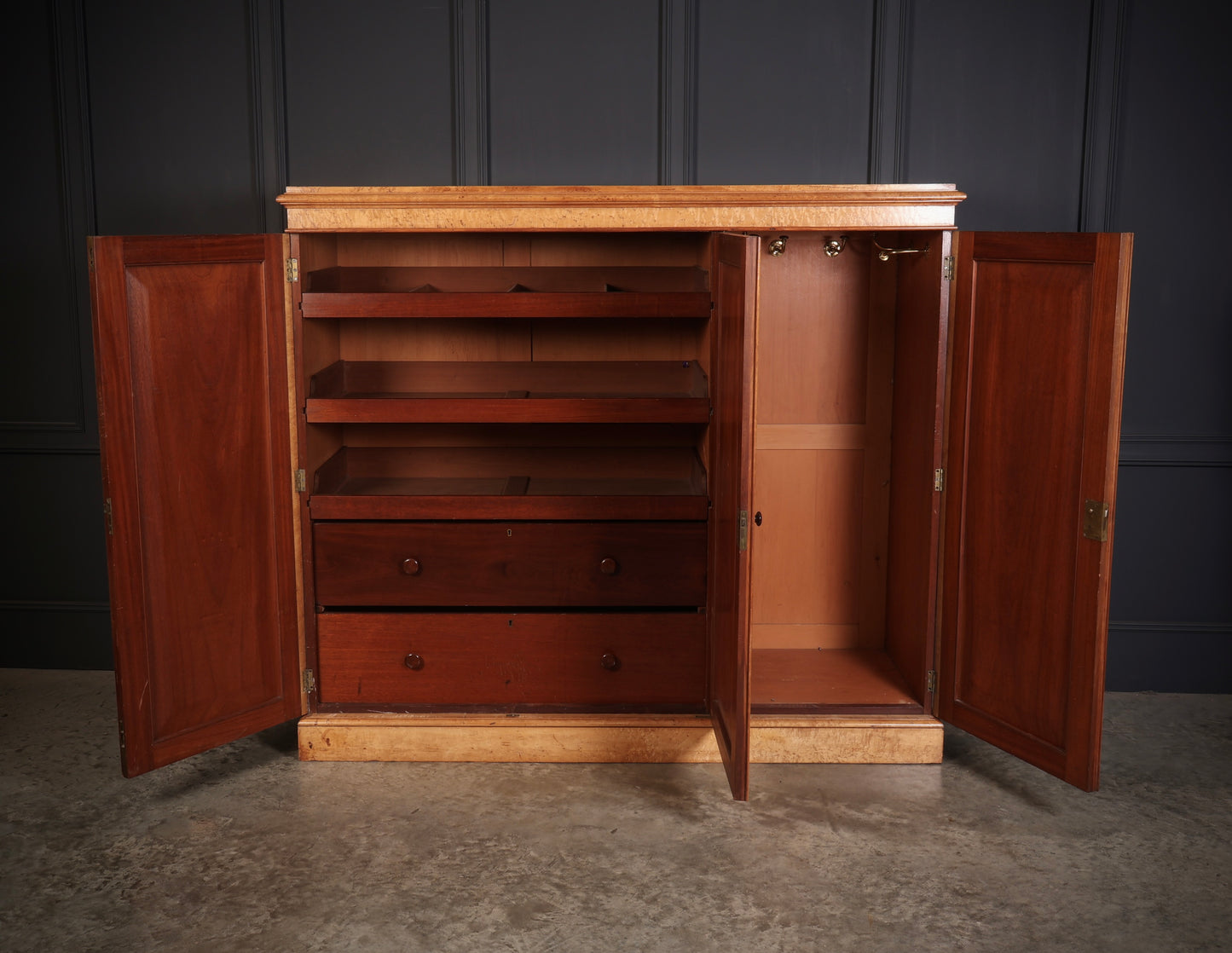 Low Victorian Birds Eye Maple Compactum Wardrobe