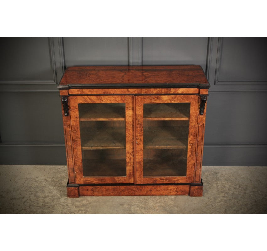 Victorian Glazed Figured Walnut Bookcase