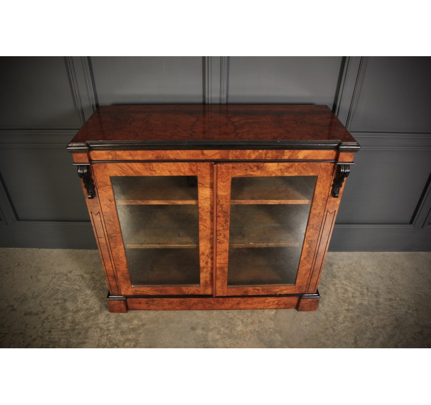 Victorian Glazed Figured Walnut Bookcase