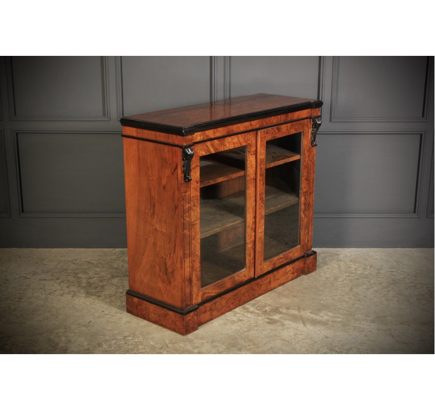 Victorian Glazed Figured Walnut Bookcase