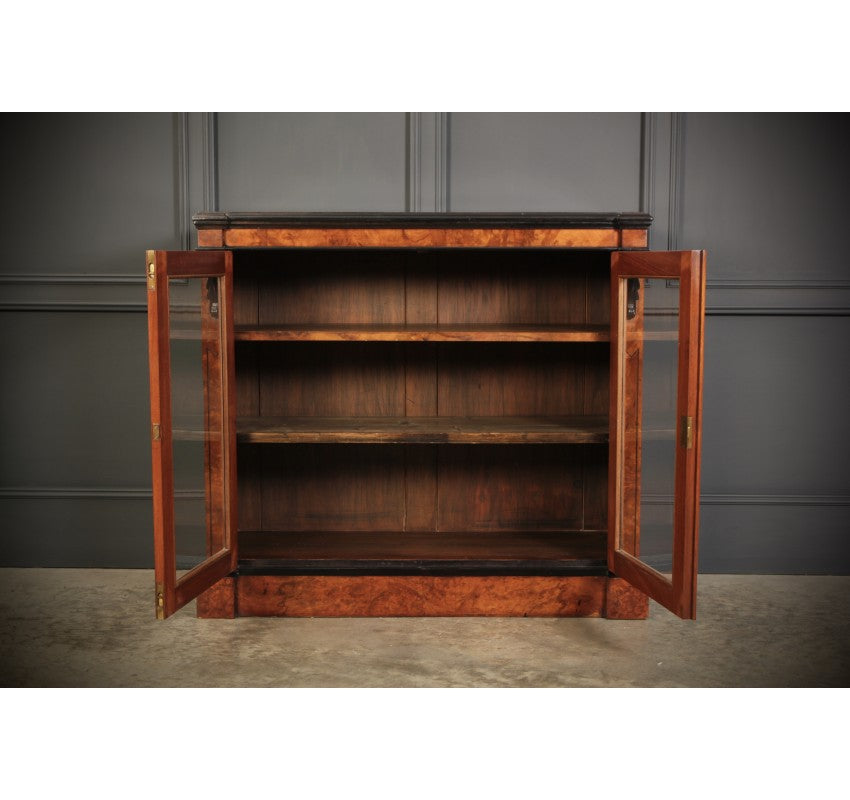 Victorian Glazed Figured Walnut Bookcase