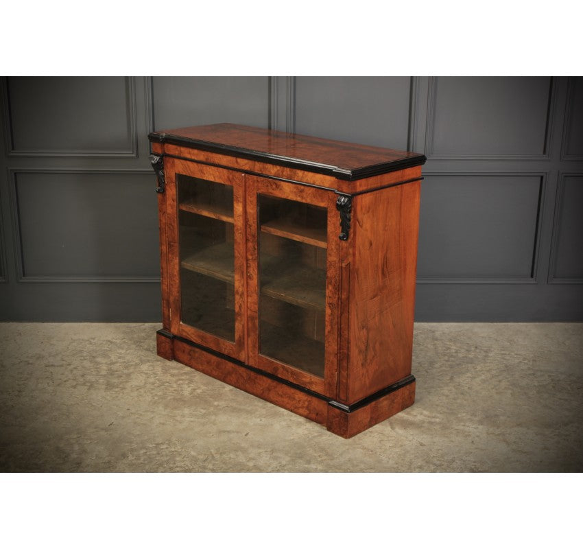 Victorian Glazed Figured Walnut Bookcase