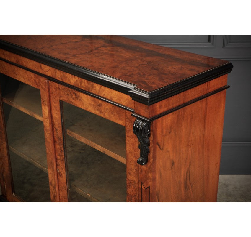 Victorian Glazed Figured Walnut Bookcase