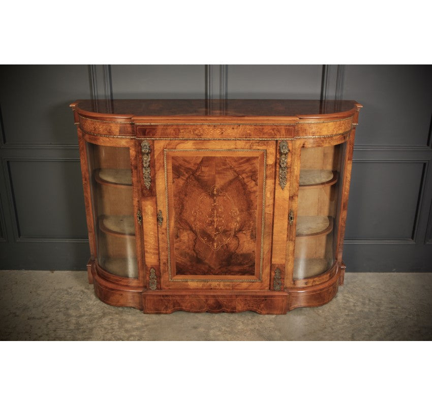 Victorian Inlaid Walnut Credenza Side Cabinet