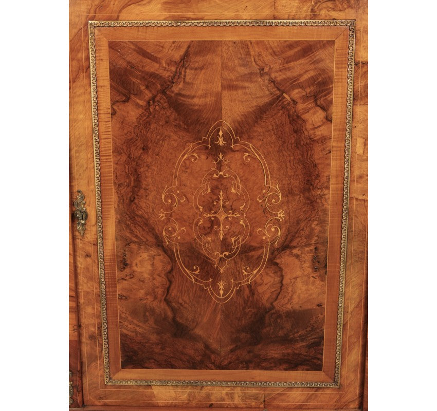 Victorian Inlaid Walnut Credenza Side Cabinet