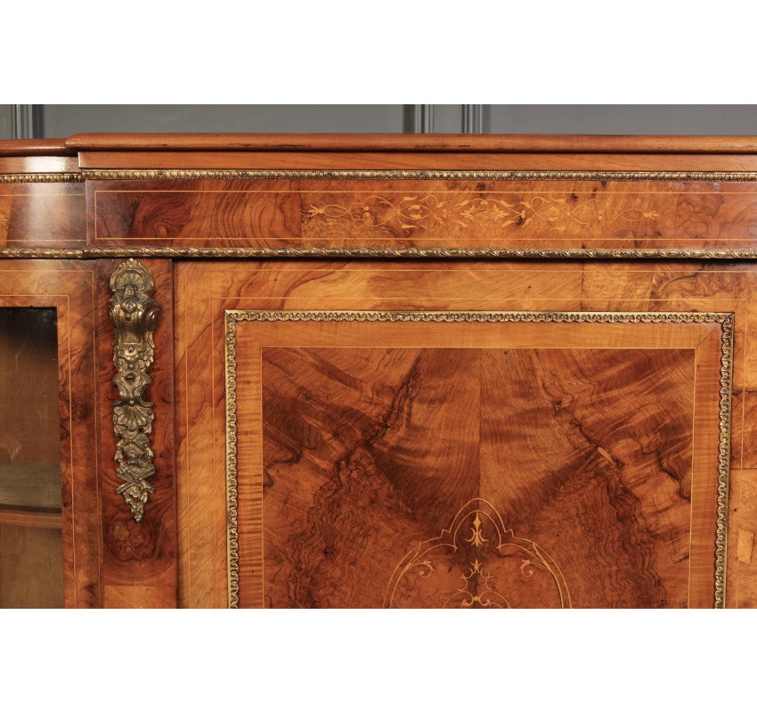 Victorian Inlaid Walnut Credenza Side Cabinet