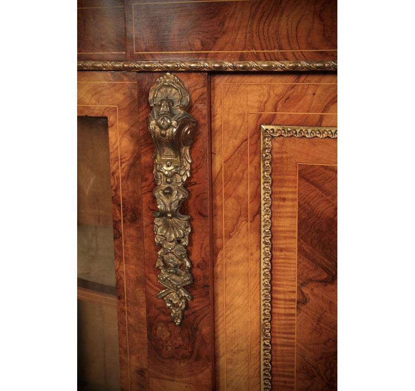 Victorian Inlaid Walnut Credenza Side Cabinet
