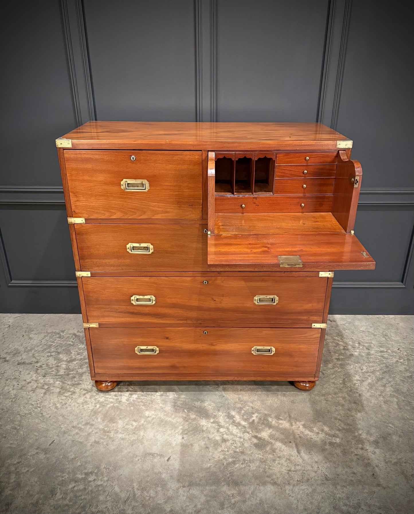 Victorian Mahogany Military Campaign Secretaire Chest