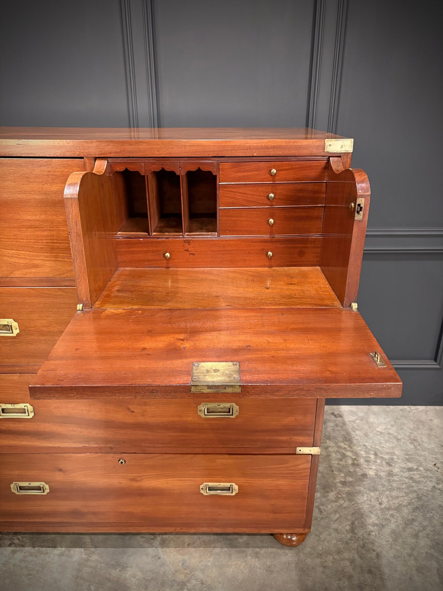 Victorian Mahogany Military Campaign Secretaire Chest