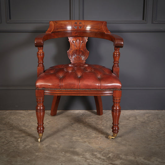 Victorian Mahogany & Leather Library Desk Chair