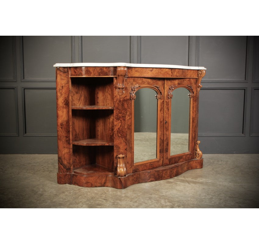 Victorian Shaped Walnut Side Cabinet Credenza