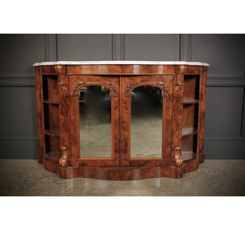 Victorian Shaped Walnut Side Cabinet Credenza