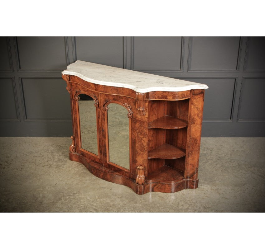 Victorian Shaped Walnut Side Cabinet Credenza