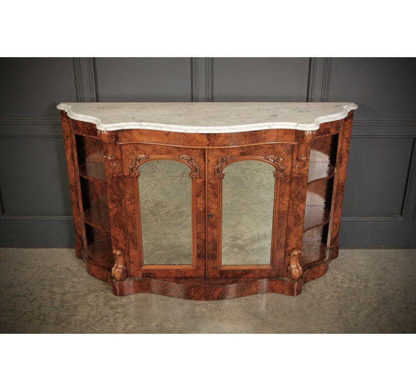 Victorian Shaped Walnut Side Cabinet Credenza
