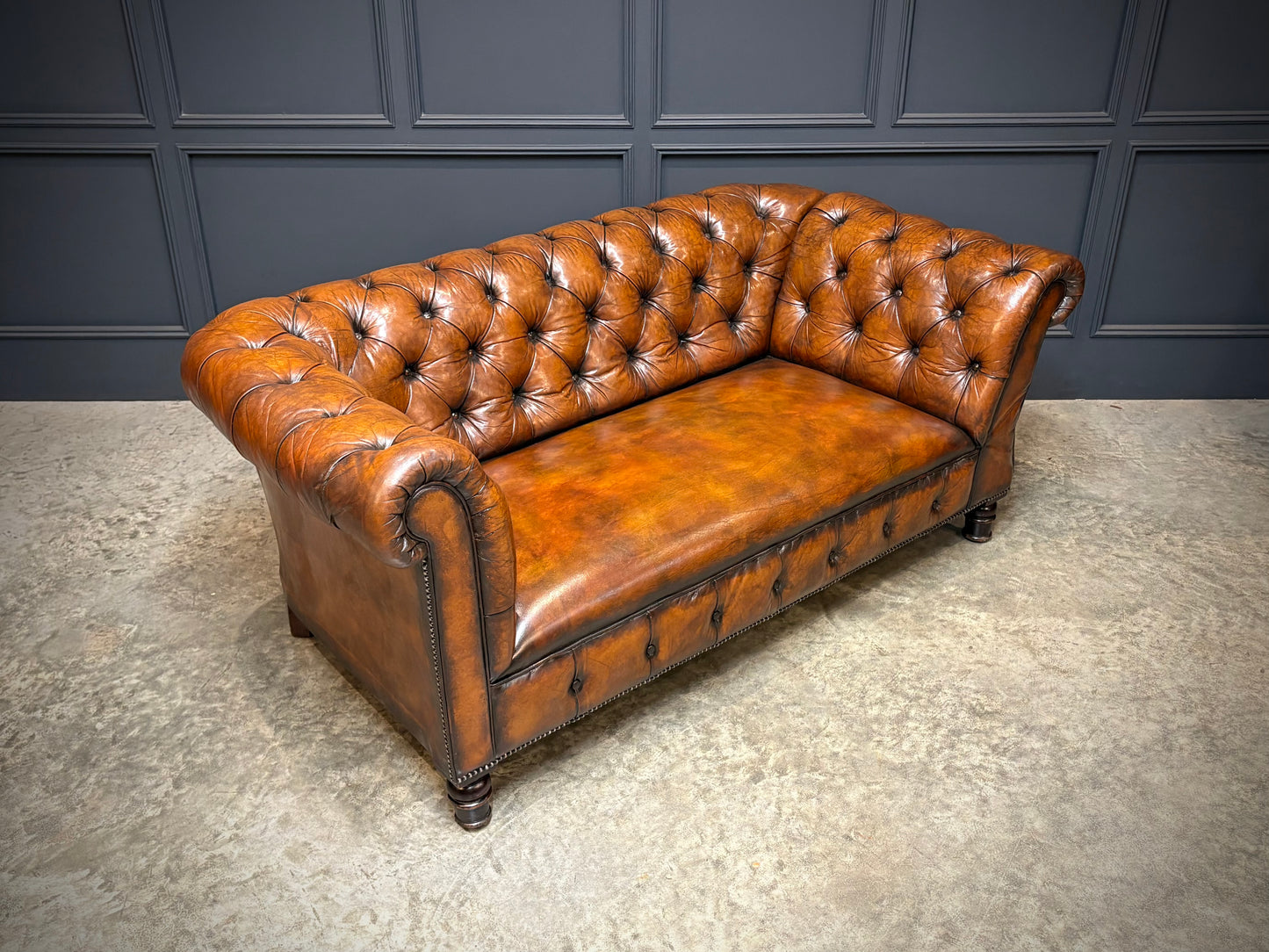 Victorian Buttoned Leather Drop-Arm Chesterfield Sofa