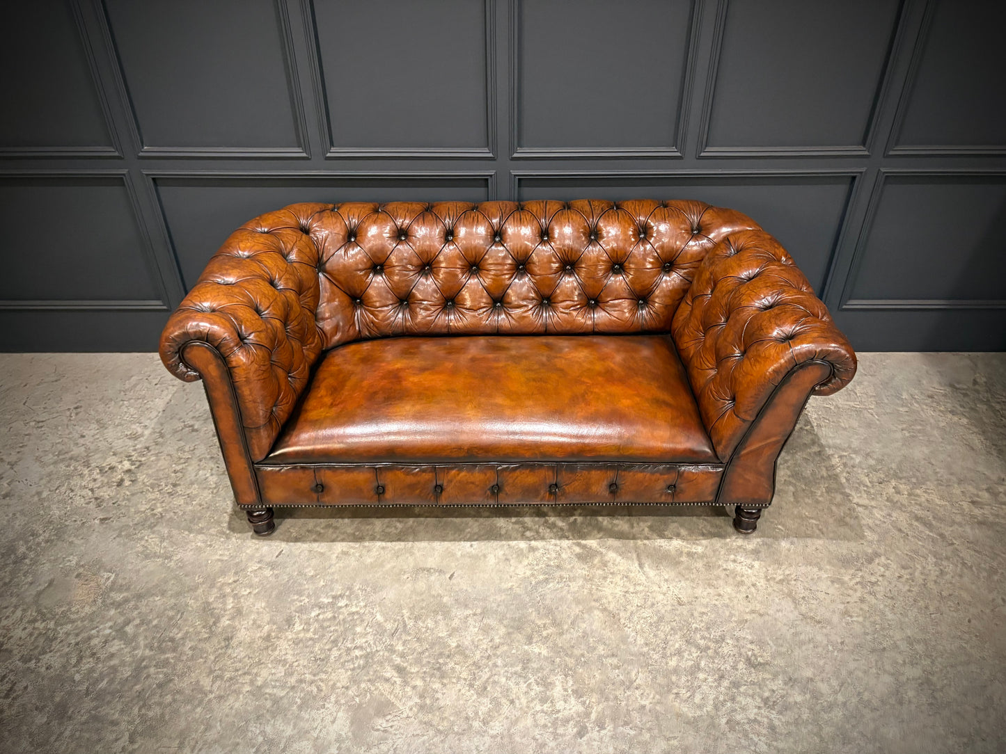 Victorian Buttoned Leather Drop-Arm Chesterfield Sofa