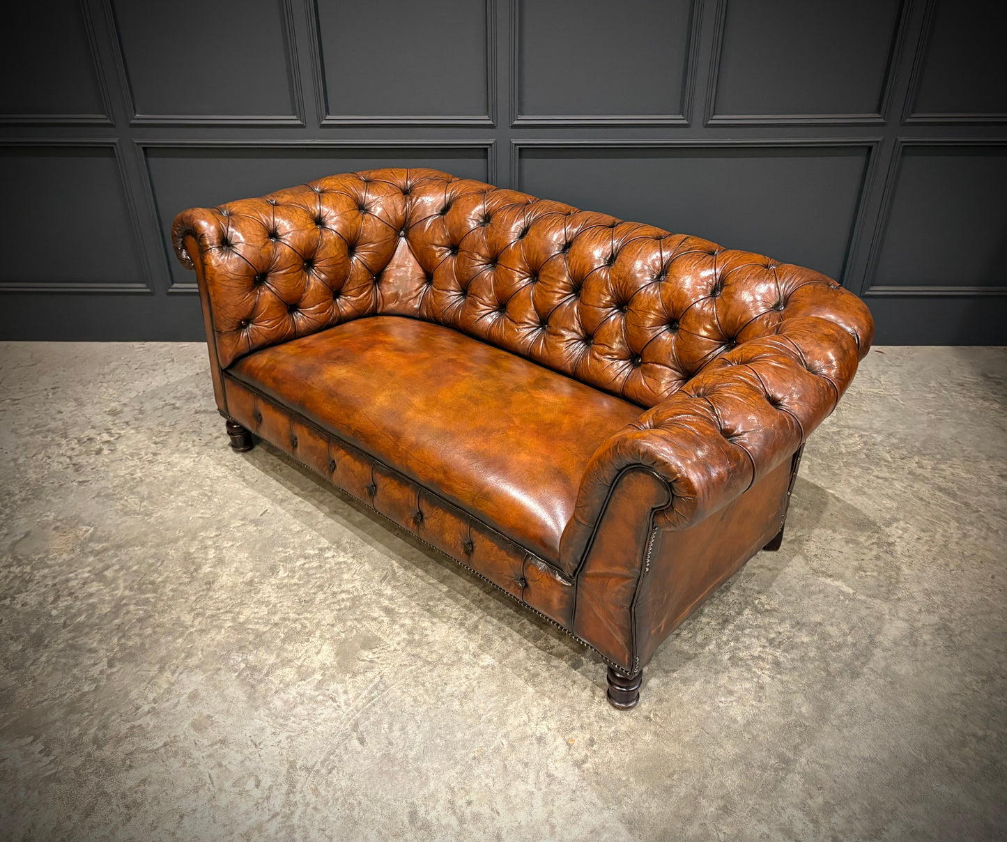 Victorian Buttoned Leather Drop-Arm Chesterfield Sofa