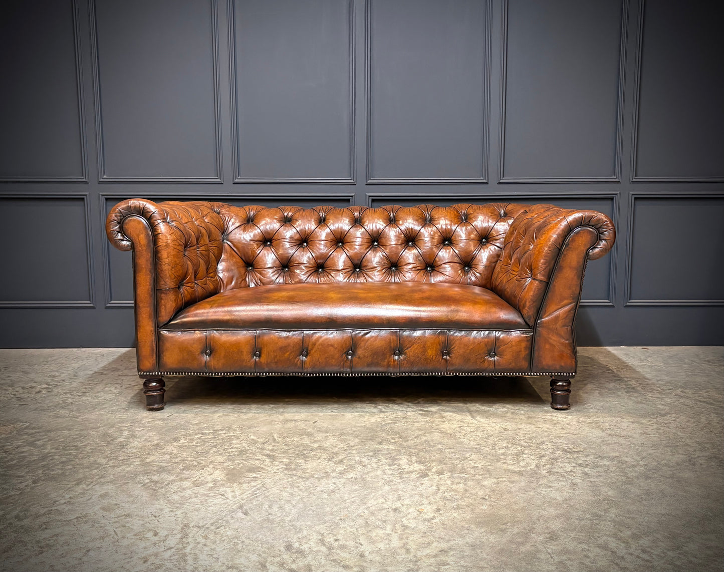 Victorian Buttoned Leather Drop-Arm Chesterfield Sofa