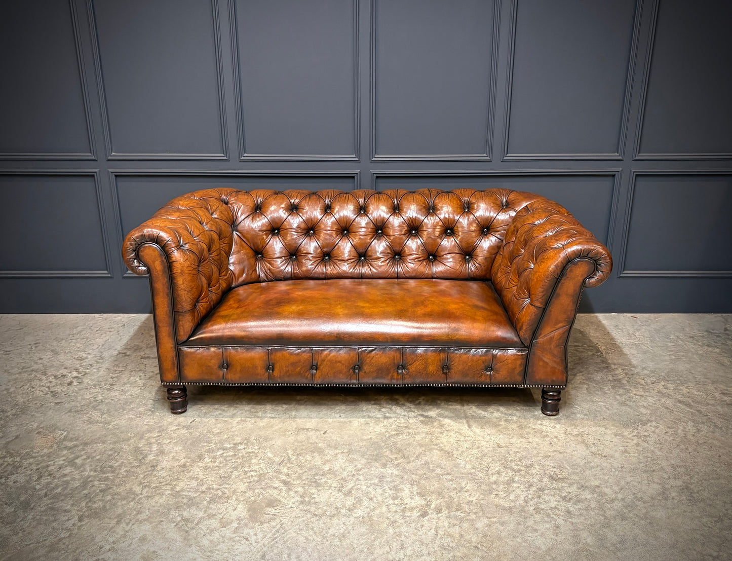 Victorian Buttoned Leather Drop-Arm Chesterfield Sofa
