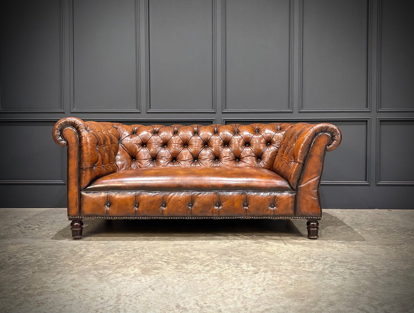 Victorian Buttoned Leather Drop-Arm Chesterfield Sofa