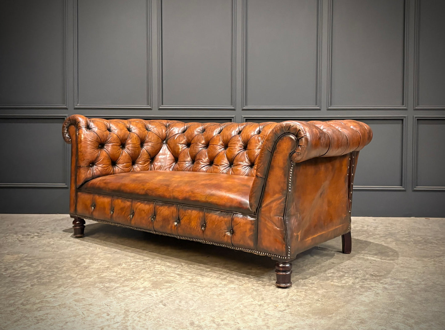 Victorian Buttoned Leather Drop-Arm Chesterfield Sofa