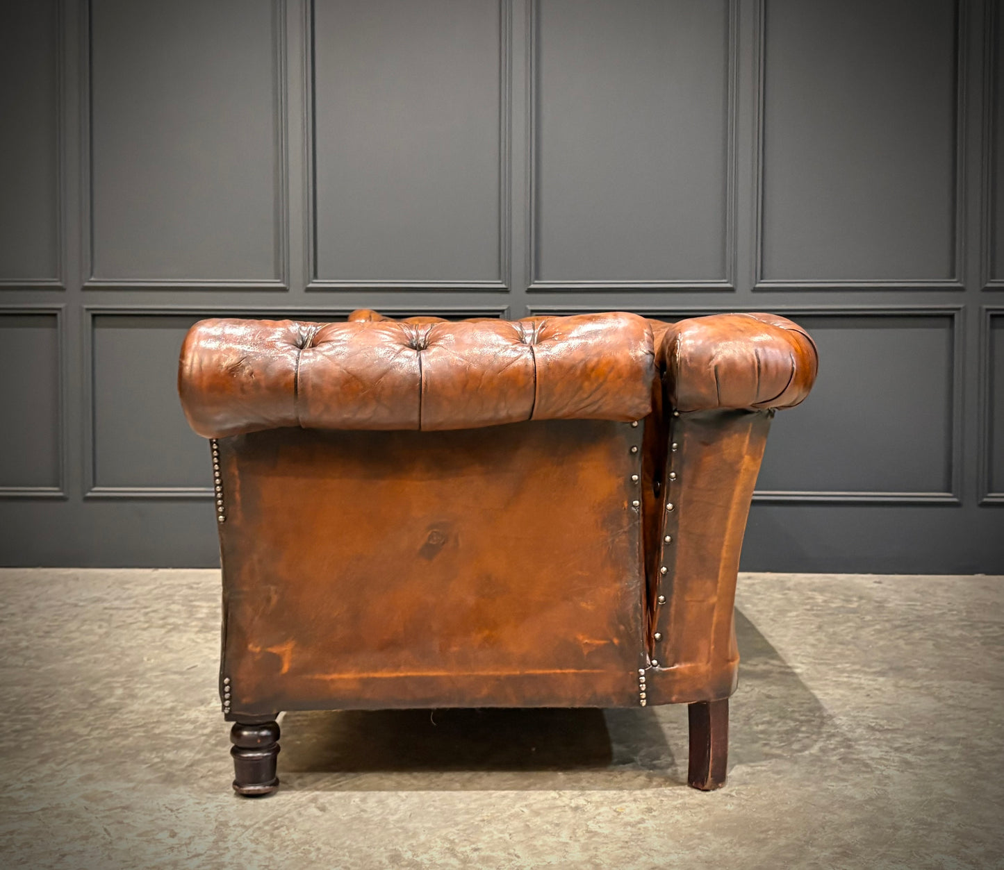 Victorian Buttoned Leather Drop-Arm Chesterfield Sofa