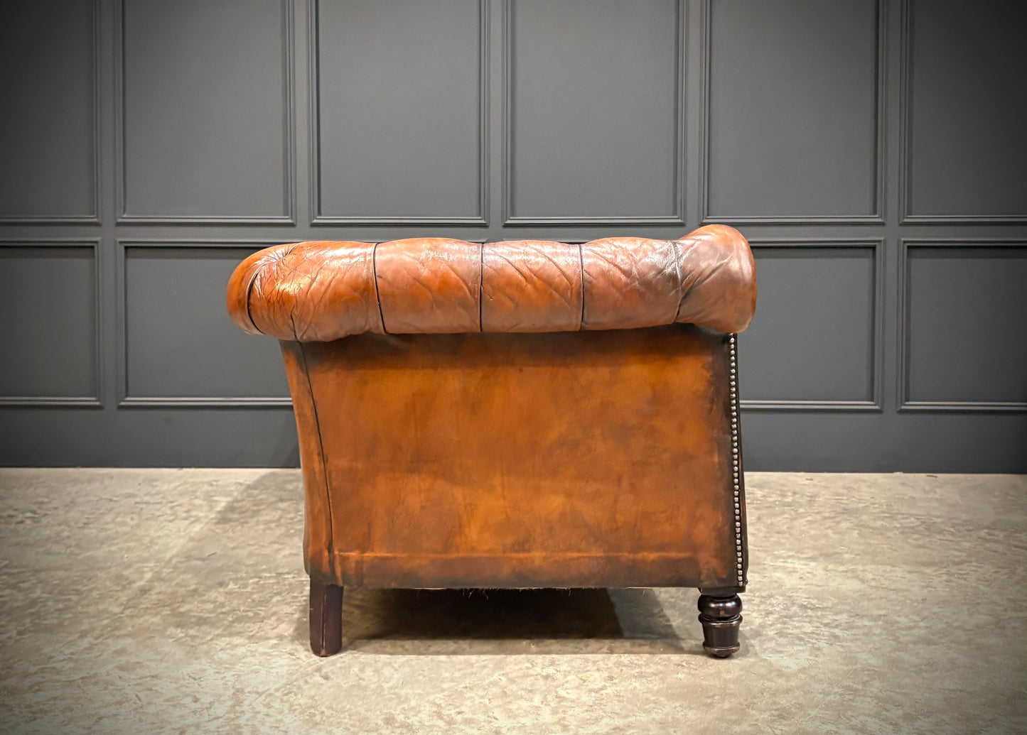 Victorian Buttoned Leather Drop-Arm Chesterfield Sofa