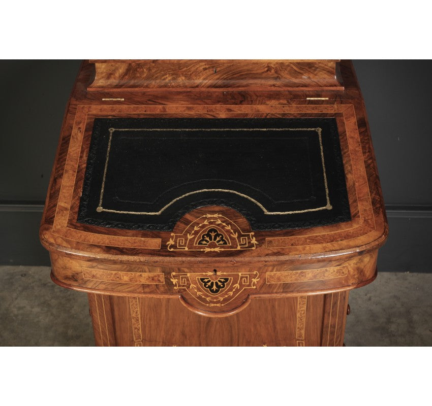 Victorian Walnut Marquetry Inlaid Davenport Desk