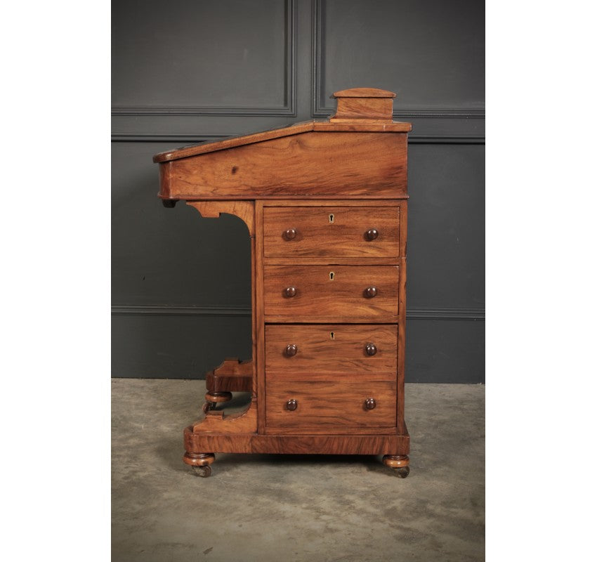 Victorian Walnut Marquetry Inlaid Davenport Desk