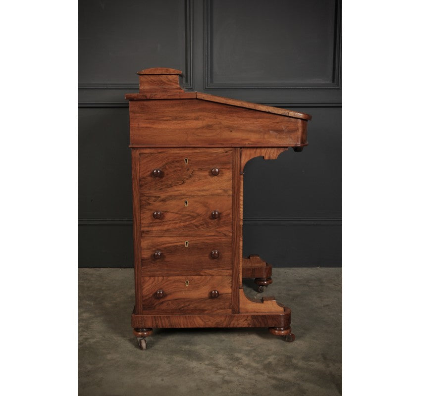 Victorian Walnut Marquetry Inlaid Davenport Desk
