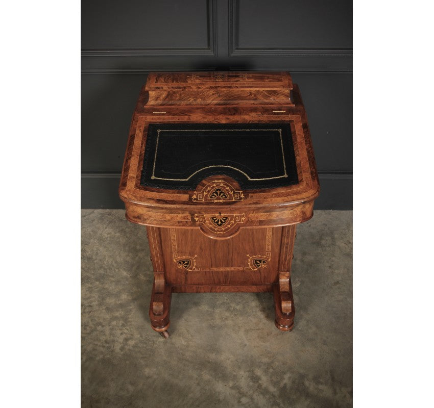 Victorian Walnut Marquetry Inlaid Davenport Desk