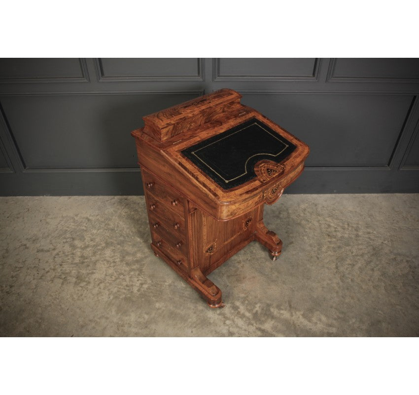 Victorian Walnut Marquetry Inlaid Davenport Desk