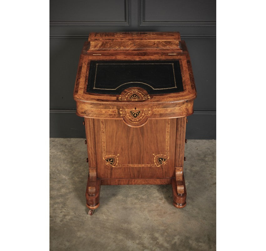 Victorian Walnut Marquetry Inlaid Davenport Desk