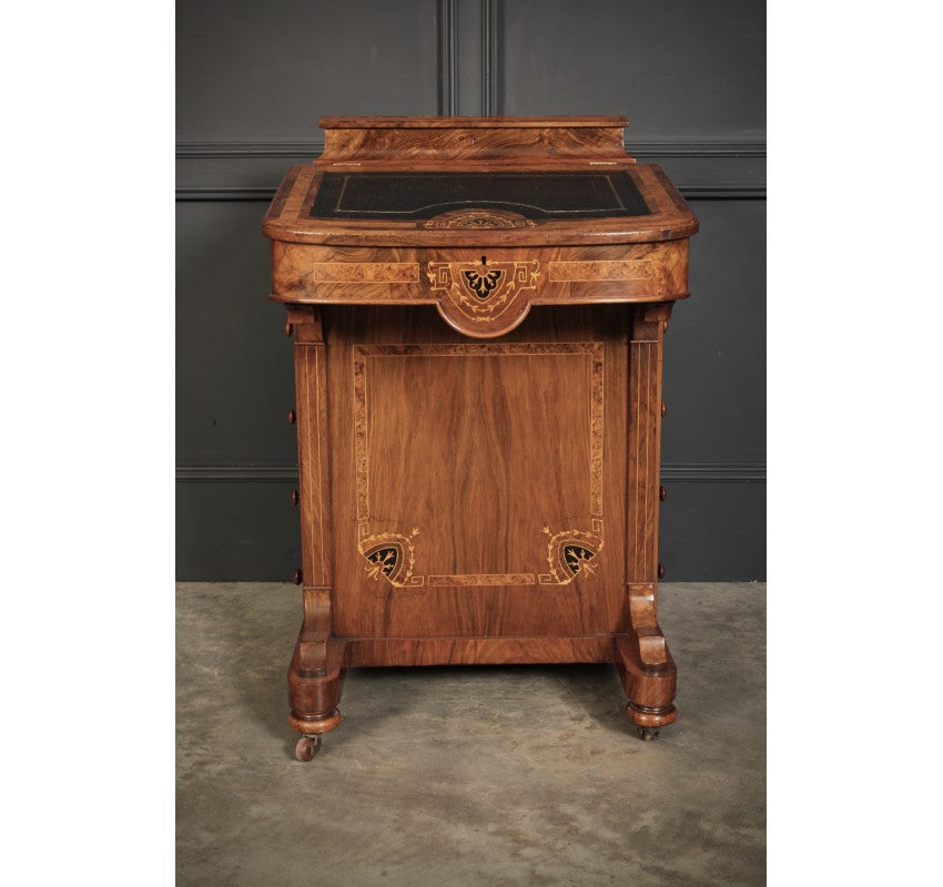 Victorian Walnut Marquetry Inlaid Davenport Desk