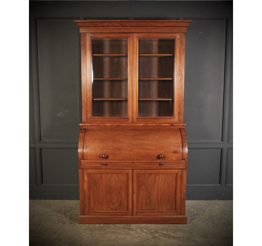 Walnut Cylinder Bureau Bookcase