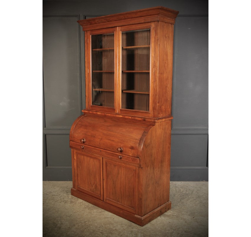 Walnut Cylinder Bureau Bookcase