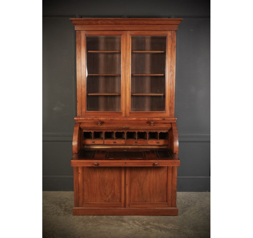 Walnut Cylinder Bureau Bookcase