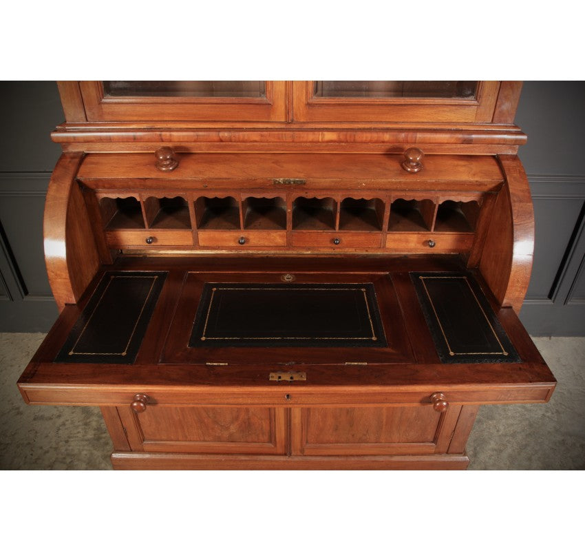 Walnut Cylinder Bureau Bookcase
