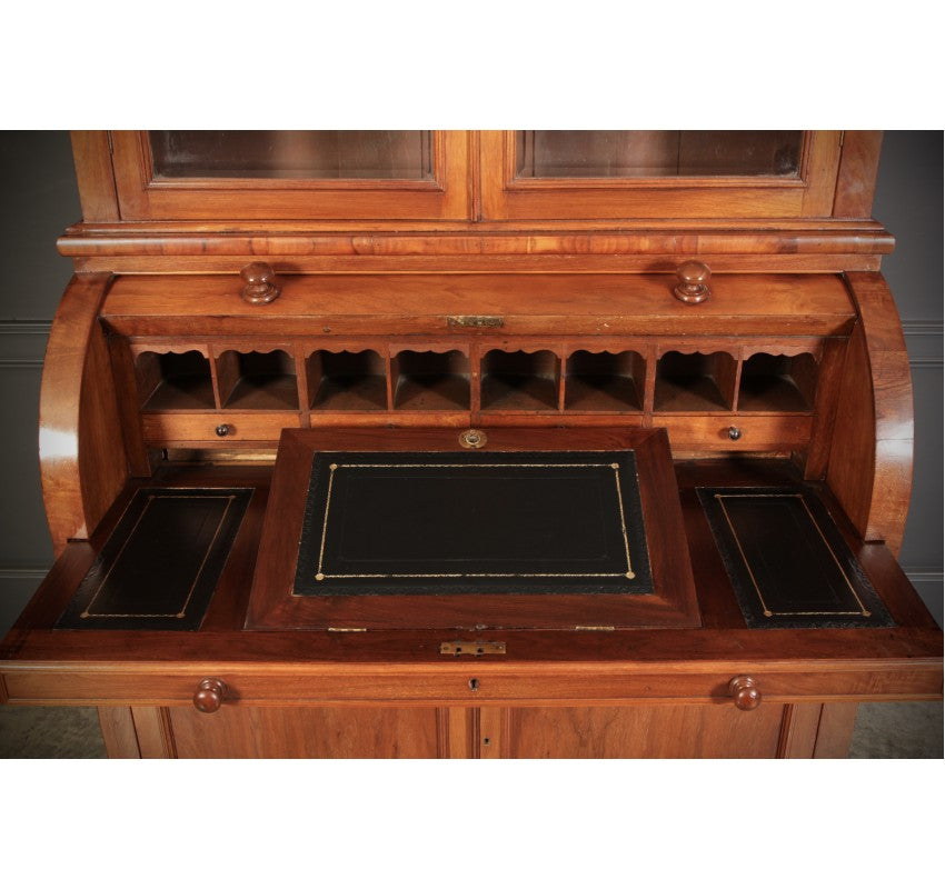 Walnut Cylinder Bureau Bookcase