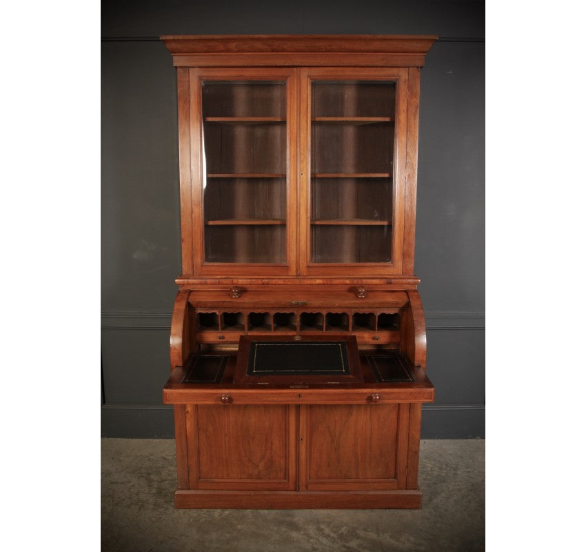 Walnut Cylinder Bureau Bookcase