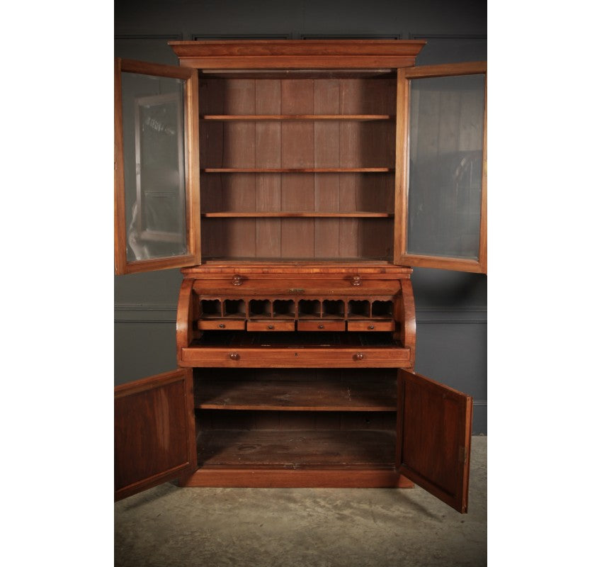 Walnut Cylinder Bureau Bookcase