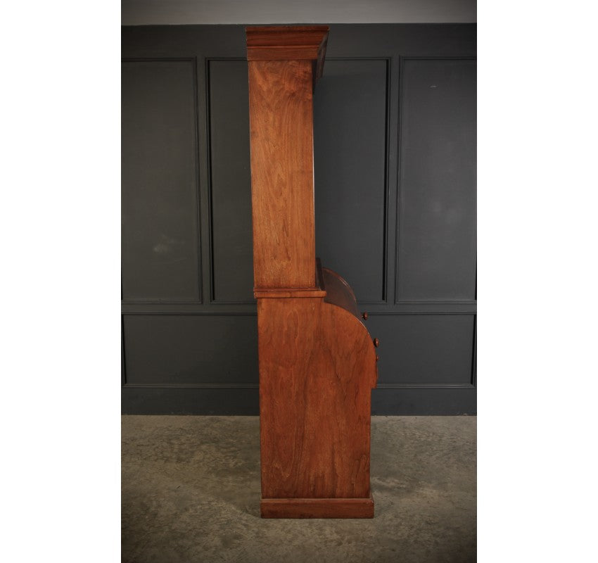Walnut Cylinder Bureau Bookcase