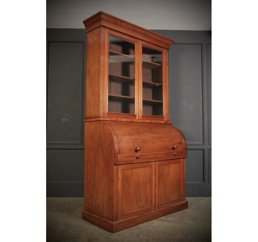 Walnut Cylinder Bureau Bookcase