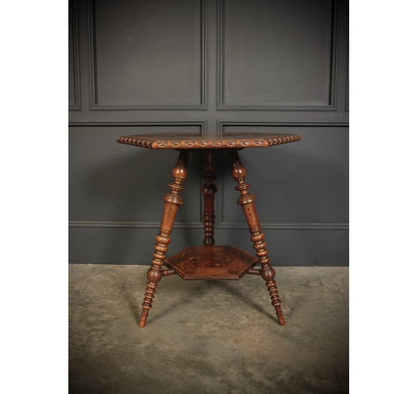 Walnut Marquetry Inlaid Hexagonal Occasional Table