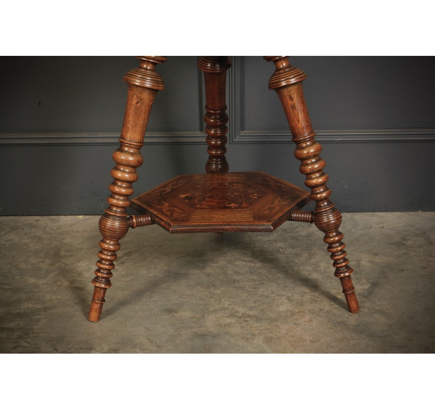Walnut Marquetry Inlaid Hexagonal Occasional Table