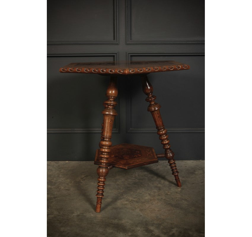 Walnut Marquetry Inlaid Hexagonal Occasional Table