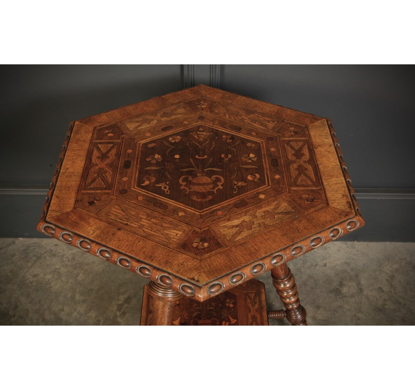 Walnut Marquetry Inlaid Hexagonal Occasional Table