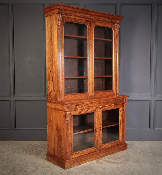 Fine William IV Walnut Glazed Bookcase