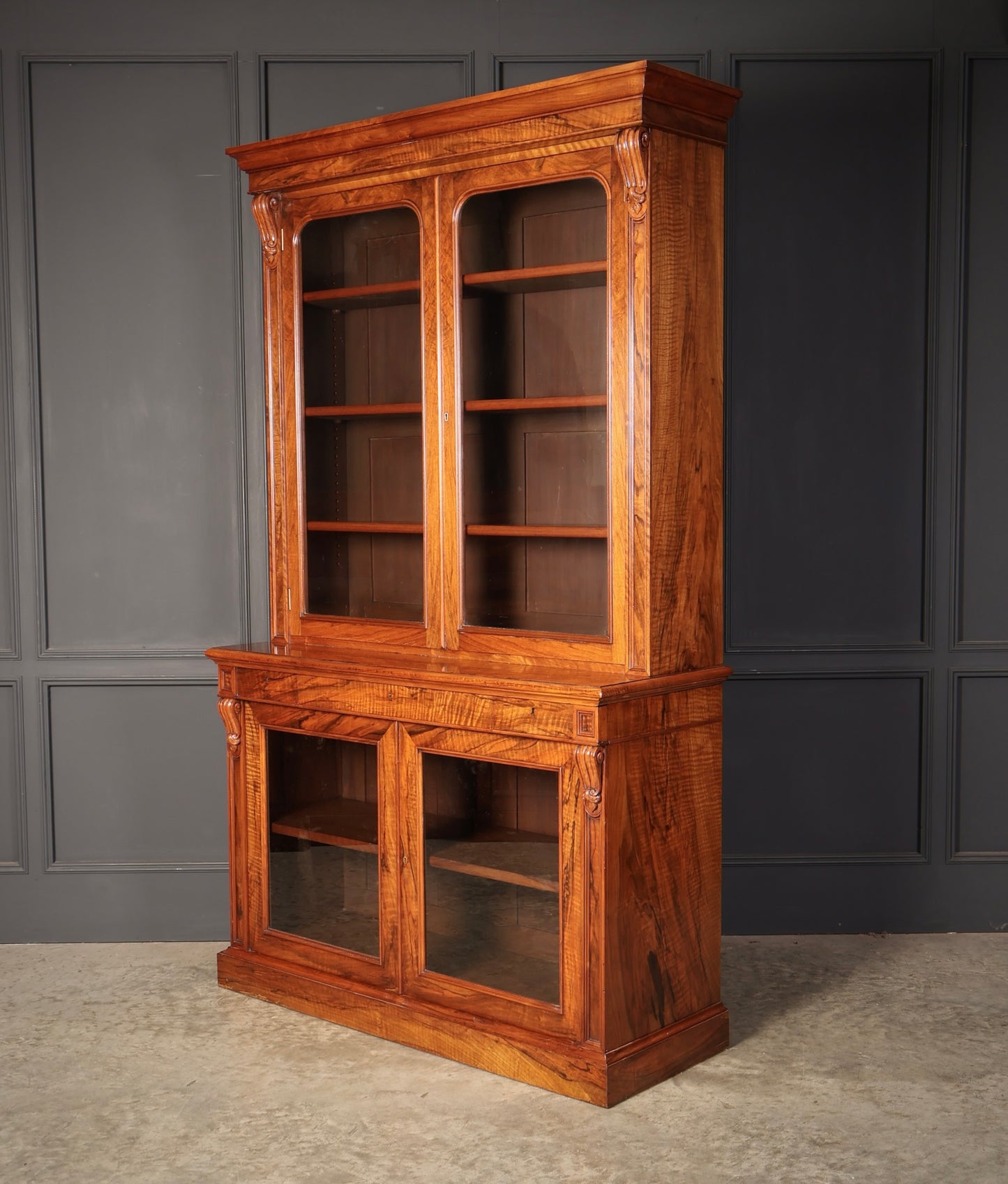 Fine William IV Walnut Glazed Bookcase