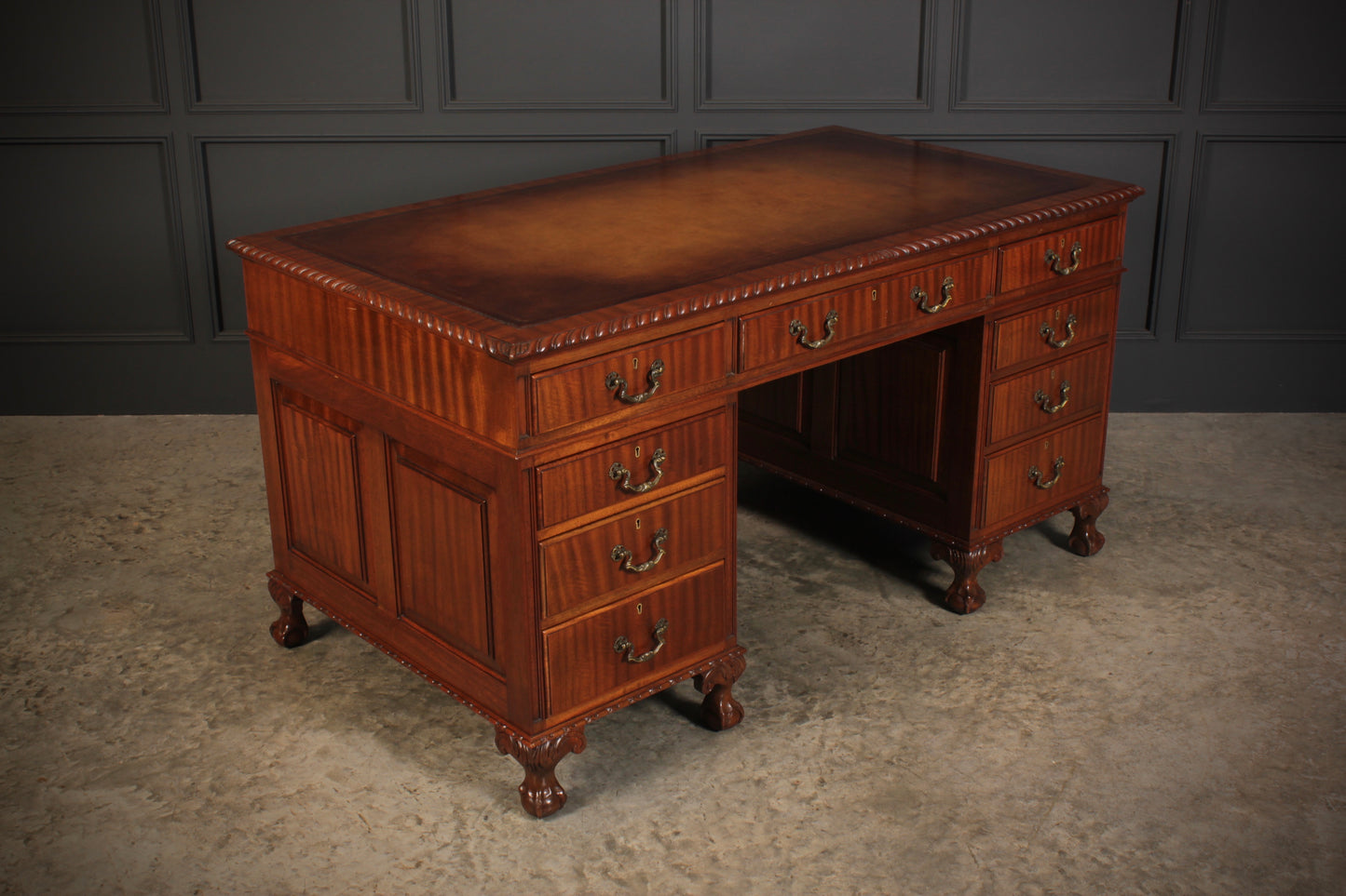 Mahogany & Leather Pedestal Desk